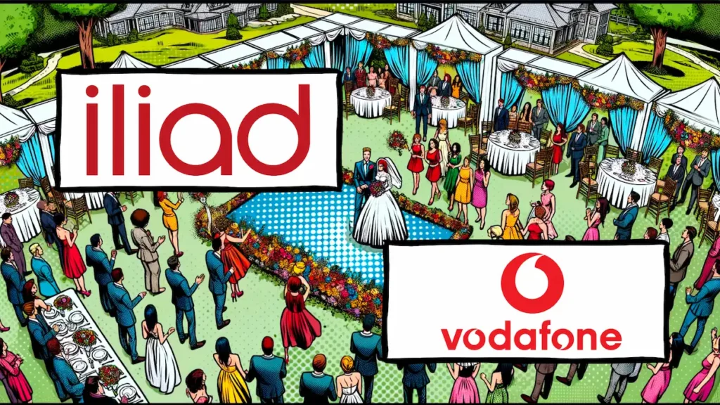 Logo di Iliad e logo di Vodafone