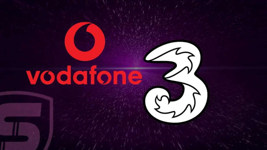 logo di Vodafone e logo di 3