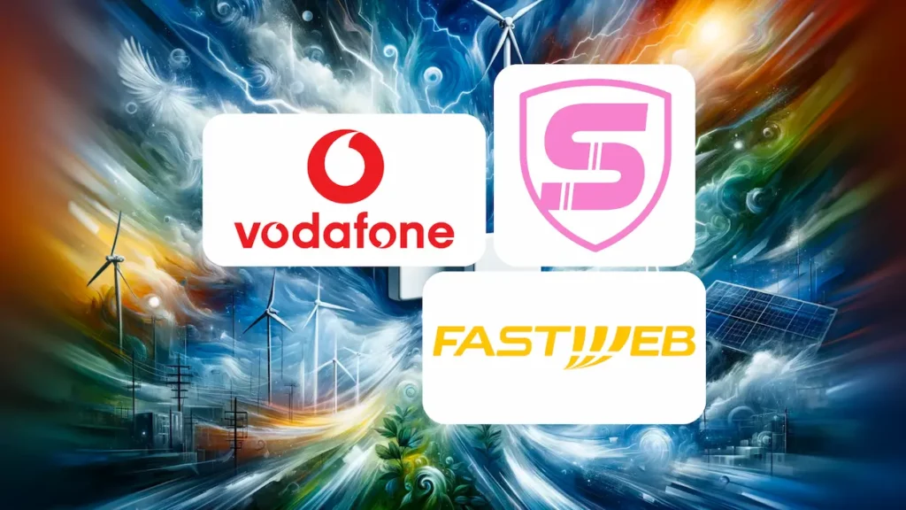 Vodafone e Fastweb, loghi delle compagnie telefoniche e "S" di SuperTariffa.it